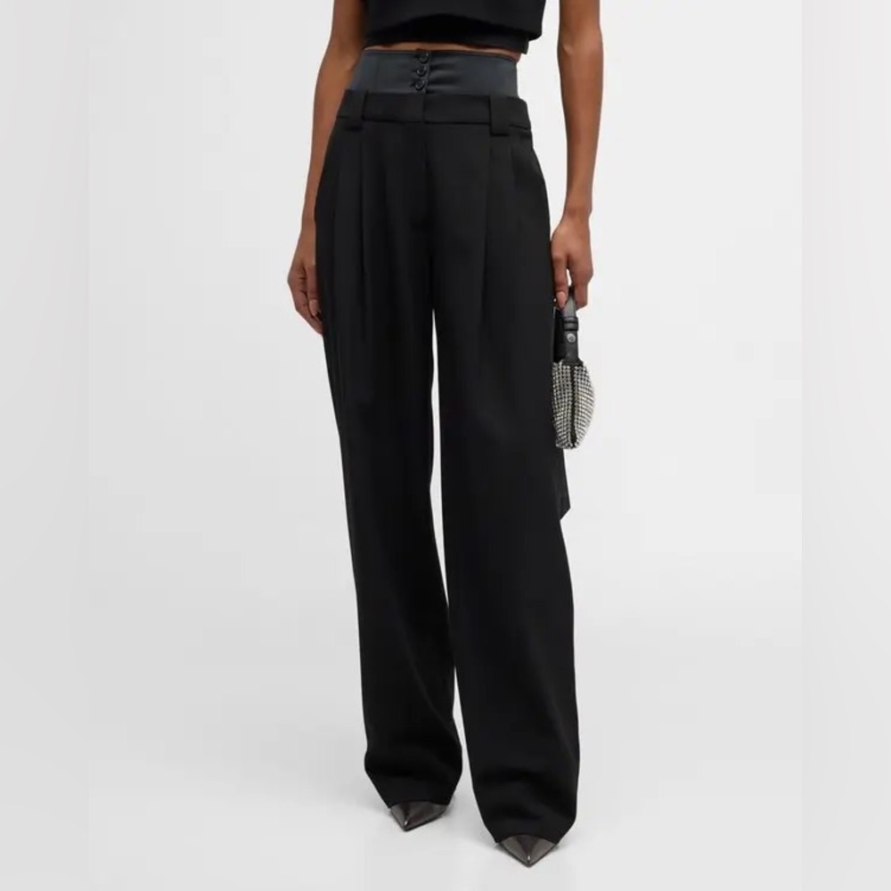 NWT A.L.C. Brady Wide Leg Double Waist Black Pleated Pants Trouser Size 0